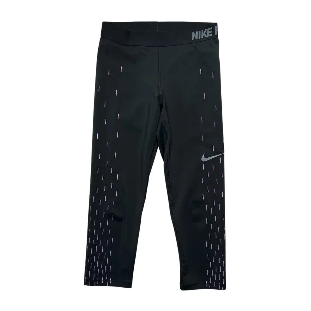 Nike Pro Dri-Fit Women's Size Medium Black & Pink Rain Print 3/4 Leggings